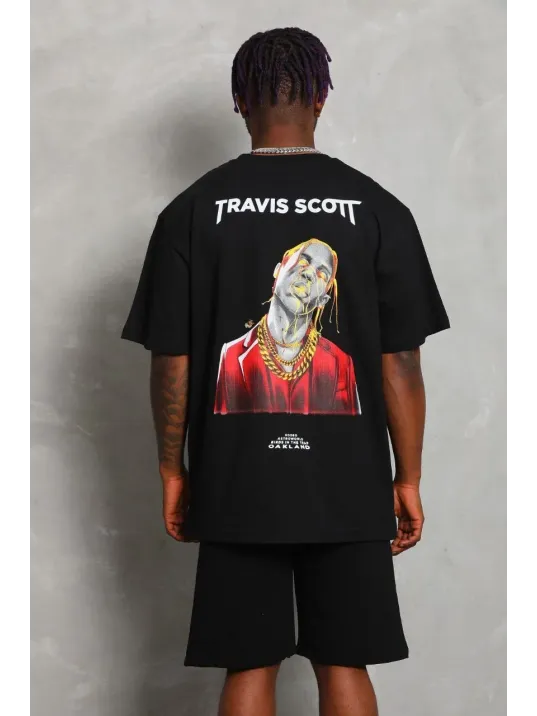 Unisex Oversize Baskılı Bisiklet Yaka T-Shirt - Siyah Unisex Oversize Baskılı Bisiklet Yaka T-Shirt - Siyah