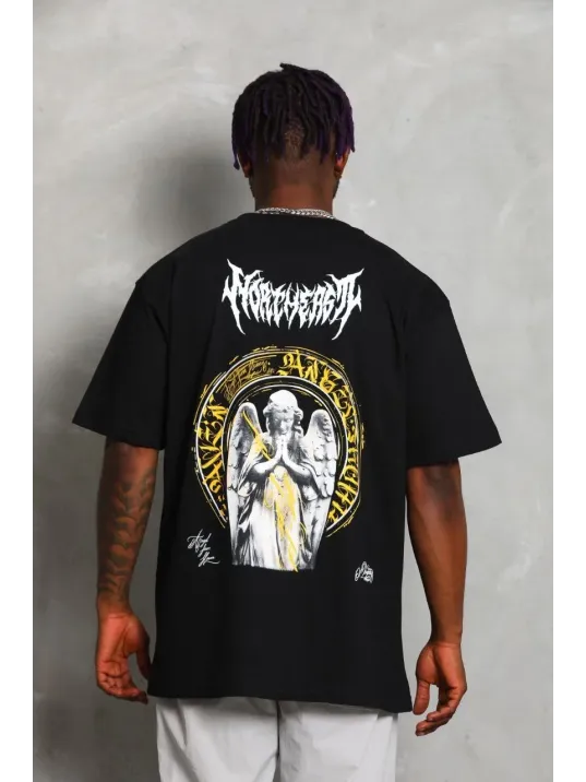 Unisex Oversize Baskılı Bisiklet Yaka T-Shirt - Siyah Unisex Oversize Baskılı Bisiklet Yaka T-Shirt - Siyah