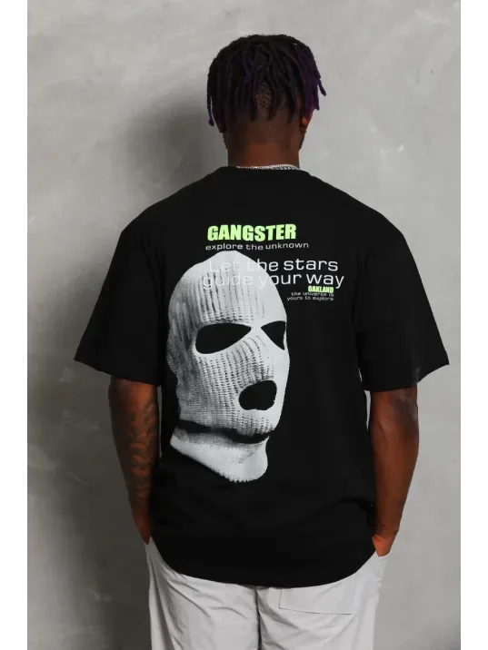 Unisex Oversize Baskılı Bisiklet Yaka T-Shirt - Siyah Unisex Oversize Baskılı Bisiklet Yaka T-Shirt - Siyah