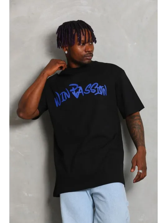 Unisex Oversize Baskılı Bisiklet Yaka T-Shirt - Siyah Unisex Oversize Baskılı Bisiklet Yaka T-Shirt - Siyah