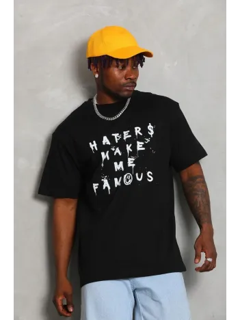 Unisex Oversize Baskılı Bisiklet Yaka T-Shirt - Siyah Unisex Oversize Baskılı Bisiklet Yaka T-Shirt - Siyah