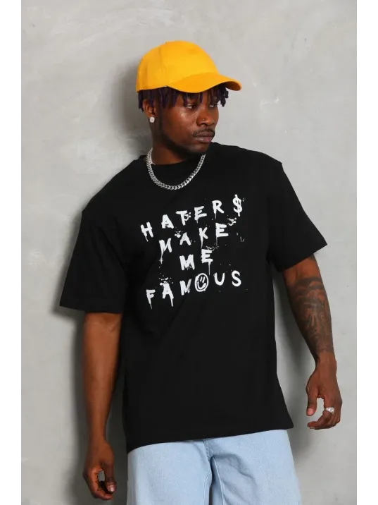 Unisex Oversize Baskılı Bisiklet Yaka T-Shirt - Siyah Unisex Oversize Baskılı Bisiklet Yaka T-Shirt - Siyah