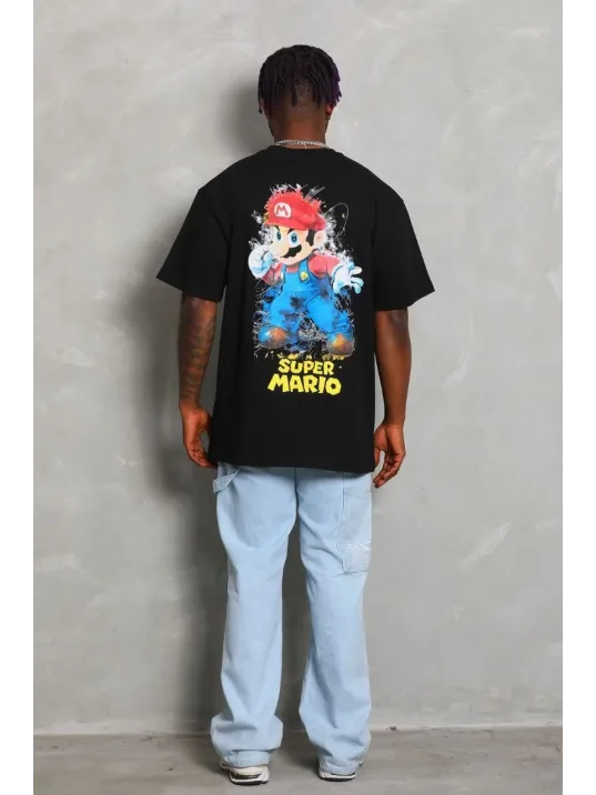 Unisex Oversize Baskılı Bisiklet Yaka T-Shirt - Siyah Unisex Oversize Baskılı Bisiklet Yaka T-Shirt - Siyah