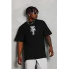 Unisex Oversize Baskılı Bisiklet Yaka T-Shirt - Siyah Unisex Oversize Baskılı Bisiklet Yaka T-Shirt - Siyah