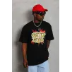 Unisex Oversize Baskılı Bisiklet Yaka T-Shirt - Siyah Unisex Oversize Baskılı Bisiklet Yaka T-Shirt - Siyah