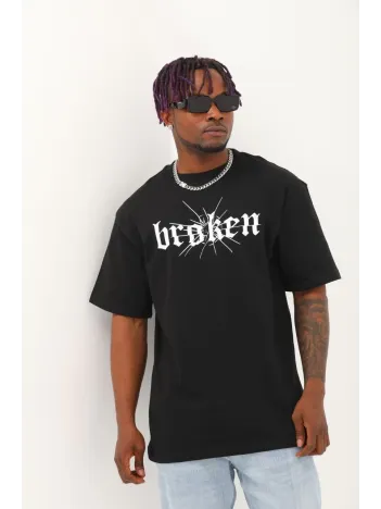 Unisex Oversize Baskılı Bisiklet Yaka T-Shirt - Siyah Unisex Oversize Baskılı Bisiklet Yaka T-Shirt - Siyah