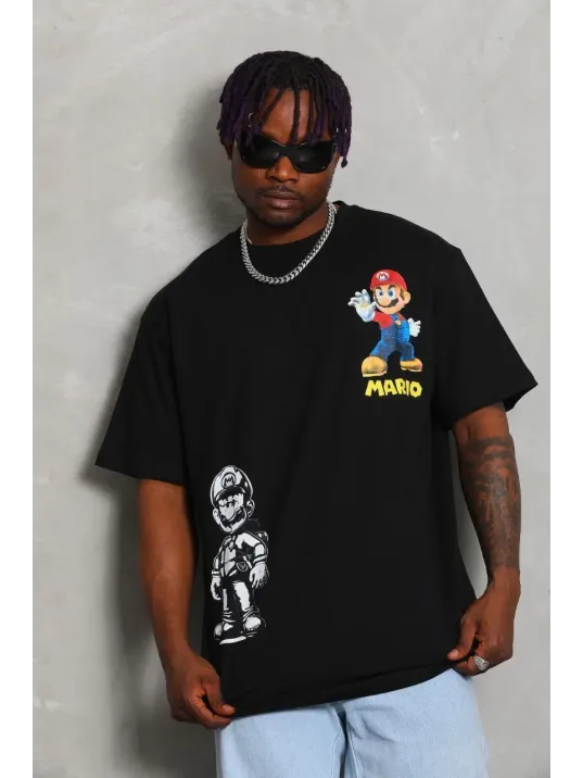 Unisex Oversize Baskılı Bisiklet Yaka T-Shirt - Siyah Unisex Oversize Baskılı Bisiklet Yaka T-Shirt - Siyah