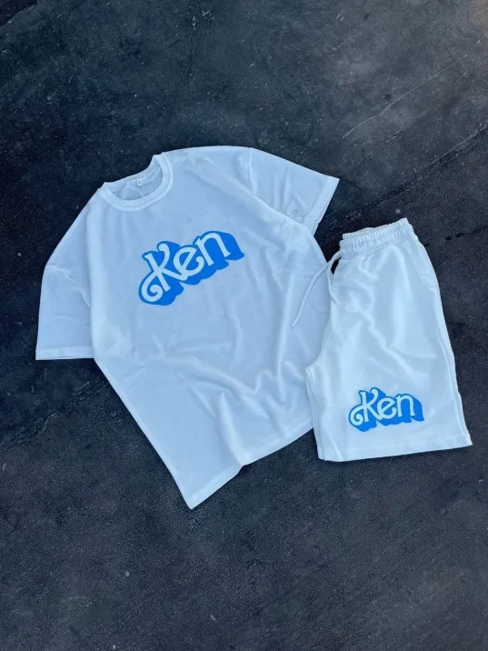 Erkek Baskılı İkili Şort Takım - Beyaz Erkek Baskılı İkili Şort Takım - Beyaz