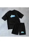 Erkek Baskılı İkili Şort Takım - Siyah Erkek Baskılı İkili Şort Takım - Siyah