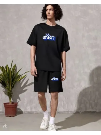 Erkek Baskılı İkili Şort Takım - Siyah