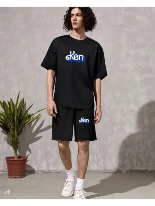 Erkek Baskılı İkili Şort Takım - Siyah