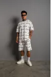 Erkek Baskılı İkili Şortlu Takım - Beyaz