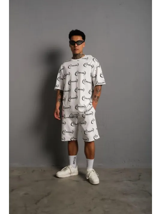 Erkek Baskılı İkili Şortlu Takım - Beyaz Erkek Baskılı İkili Şortlu Takım - Beyaz