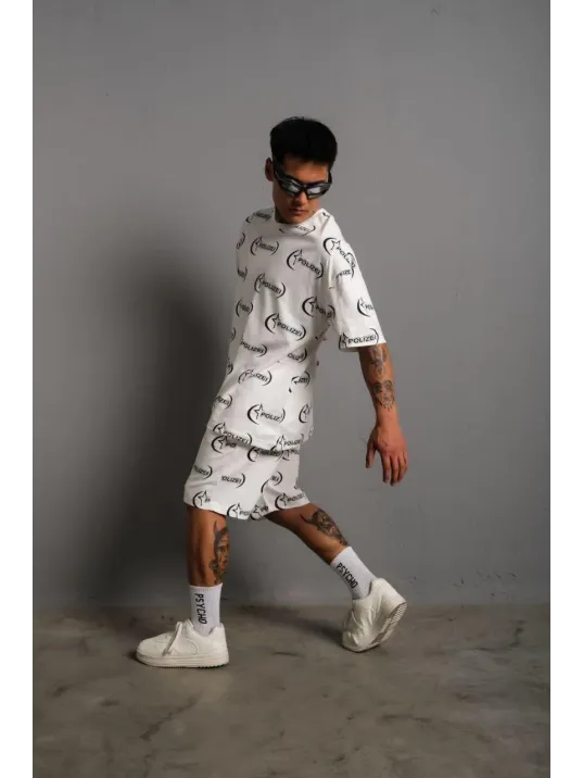 Erkek Baskılı İkili Şortlu Takım - Beyaz Erkek Baskılı İkili Şortlu Takım - Beyaz