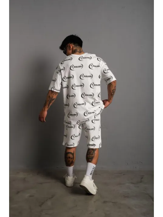 Erkek Baskılı İkili Şortlu Takım - Beyaz Erkek Baskılı İkili Şortlu Takım - Beyaz