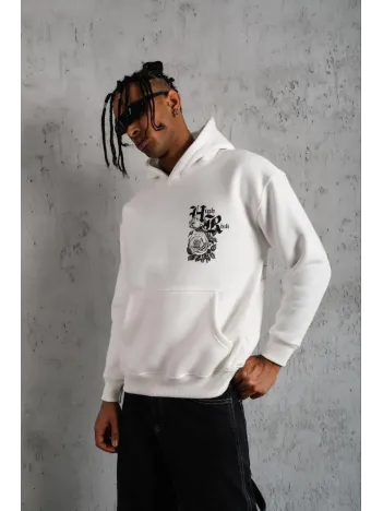 Erkek Baskılı Kapşonlu Sweat - Beyaz Erkek Baskılı Kapşonlu Sweat - Beyaz