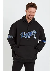 Erkek Baskılı Kapşonlu Üç İplik Oversize Sweatshirt - Siyah