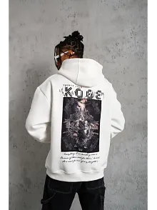 Erkek Baskılı Kapüşonlu Sweat - Beyaz