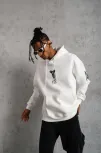 Erkek Baskılı Kapüşonlu Sweat - Beyaz