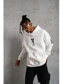 Erkek Baskılı Kapüşonlu Sweat - Beyaz