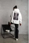 Erkek Baskılı Kapüşonlu Sweat - Beyaz