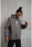 Erkek Baskılı Kapüşonlu Sweat - Gri