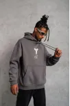 Erkek Baskılı Kapüşonlu Sweat - Gri