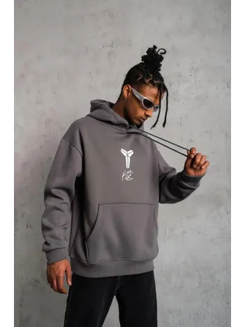 Erkek Baskılı Kapüşonlu Sweat - Gri