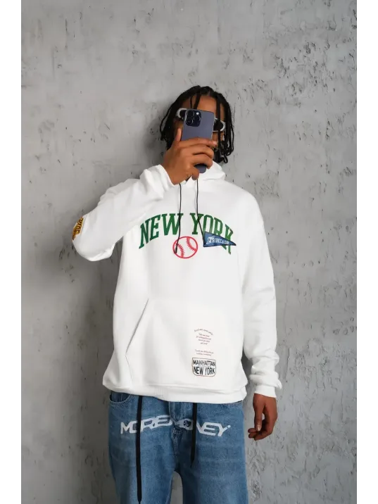 Erkek Baskılı Kapüşonlu Sweatshirt - Beyaz Erkek Baskılı Kapüşonlu Sweatshirt - Beyaz