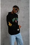 Erkek Baskılı Kapüşonlu Sweatshirt - Siyah