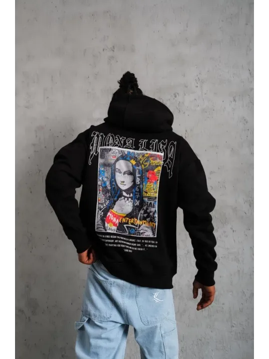 Erkek Baskılı Kapüşonlu ve Kanguru Cepli Sweat - Siyah Erkek Baskılı Kapüşonlu ve Kanguru Cepli Sweat - Siyah