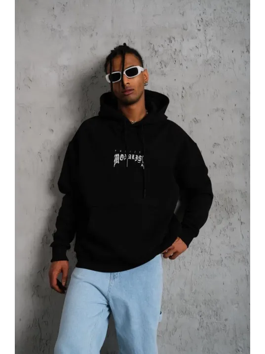 Erkek Baskılı Kapüşonlu ve Kanguru Cepli Sweat - Siyah Erkek Baskılı Kapüşonlu ve Kanguru Cepli Sweat - Siyah