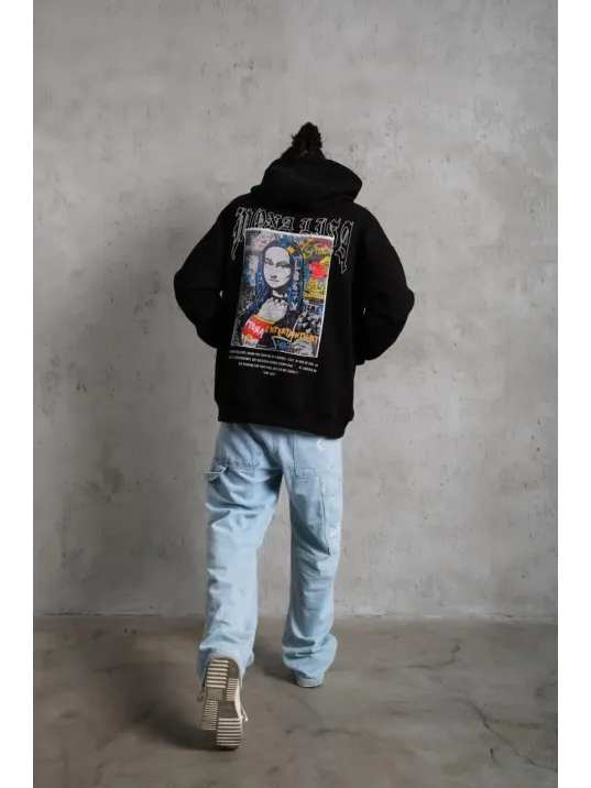 Erkek Baskılı Kapüşonlu ve Kanguru Cepli Sweat - Siyah Erkek Baskılı Kapüşonlu ve Kanguru Cepli Sweat - Siyah