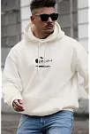 Erkek Baskılı Kapüşonlu Ve Kordon İpli Sweat - Beyaz