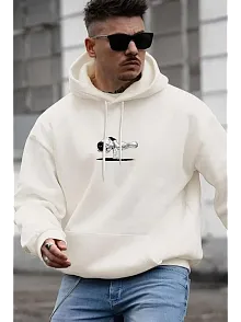 Erkek Baskılı Kapüşonlu Ve Kordon İpli Sweat - Beyaz