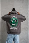Erkek Baskılı Kapüşonlu Ve Kordon İpli Sweat - Gri