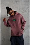Erkek Baskılı Kapüşonlu Ve Kordon İpli Sweat - Gül Kurusu