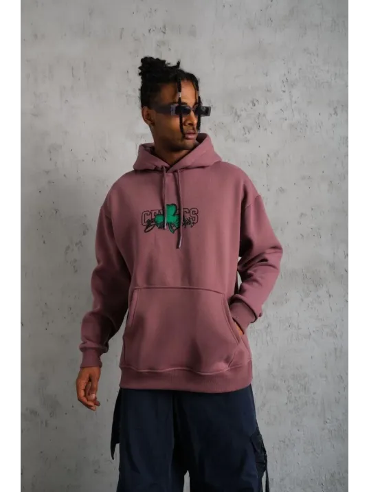 Erkek Baskılı Kapüşonlu Ve Kordon İpli Sweat - Gül Kurusu