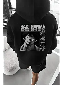 Erkek Baskılı Kapüşonlu Ve Kordon İpli Sweat - Siyah