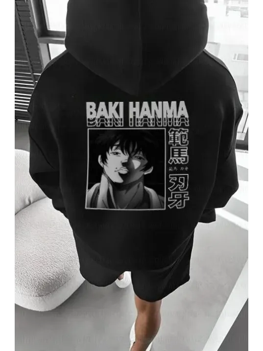 Erkek Baskılı Kapüşonlu ve Kordon İpli Sweat - Siyah Erkek Baskılı Kapüşonlu ve Kordon İpli Sweat - Siyah