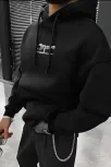 Erkek Baskılı Kapüşonlu Ve Kordon İpli Sweat - Siyah