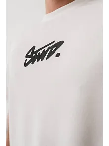 Erkek Baskılı Oversize T-shirt - Beyaz