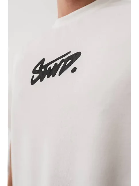 Erkek Baskılı Oversize T-shirt - Beyaz