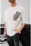 Erkek Baskılı Oversize T-shirt - Beyaz