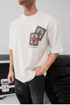 Erkek Baskılı Oversize T-shirt - Beyaz