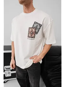 Erkek Baskılı Oversize T-shirt - Beyaz