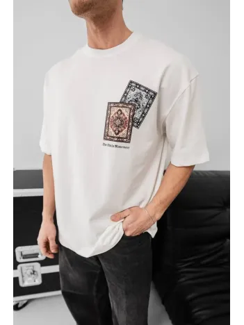 Erkek Baskılı Oversize T-shirt - Beyaz