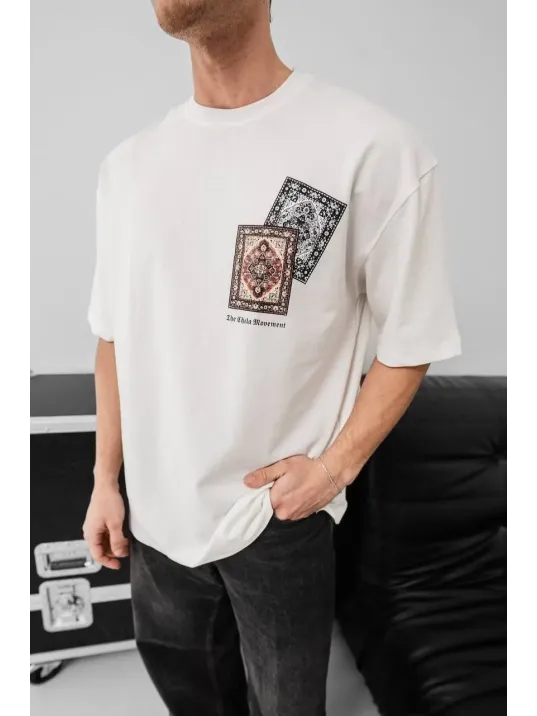 Erkek Baskılı Oversize T-shirt - Beyaz Erkek Baskılı Oversize T-shirt - Beyaz
