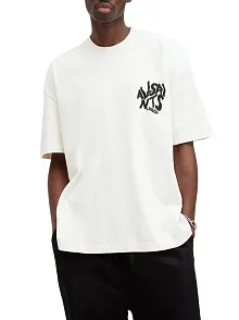 Erkek Baskılı Oversize T-shirt - Beyaz