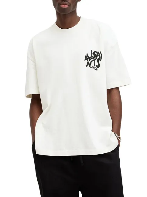 Erkek Baskılı Oversize T-shirt - Beyaz